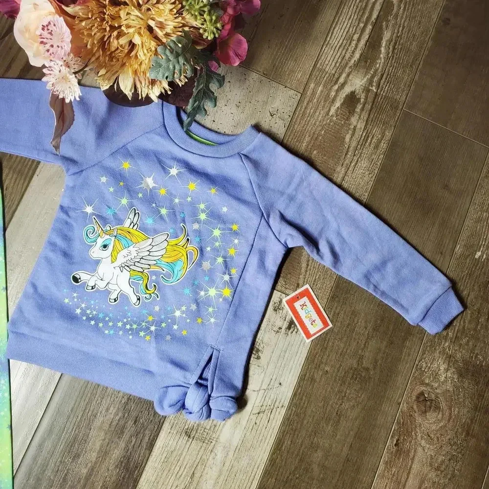 NWT Kidgets Unicorn Baby Girls Sweatshirt Tie Side & Leggings 2 Piece Set Sz 12m